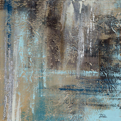 Abstract on Teal White Modern Wood Framed Art Print with Double Matting by Pinto, Patricia