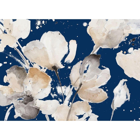 Neutral Floral On Indigo I Black Modern Wood Framed Art Print with Double Matting by Loreth, Lanie