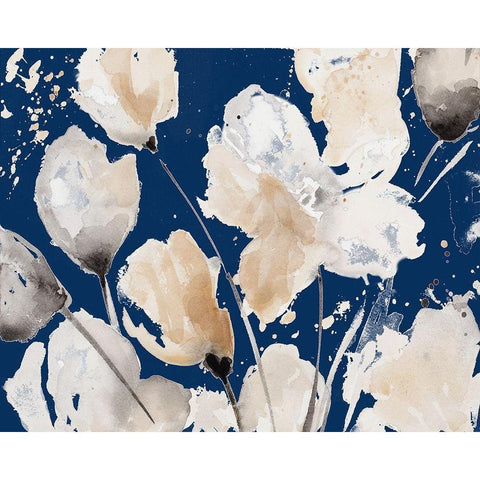 Neutral Floral On Indigo II White Modern Wood Framed Art Print by Loreth, Lanie