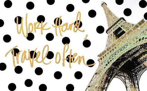 Work Hard Travel Often Black Ornate Wood Framed Art Print with Double Matting by Navas, Emily