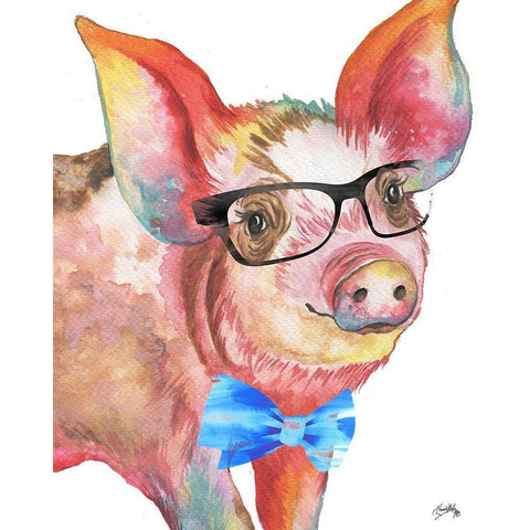 Nerdy Pig White Modern Wood Framed Art Print by Medley, Elizabeth