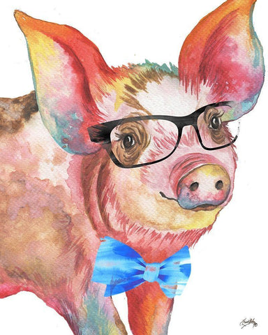 Nerdy Pig White Modern Wood Framed Art Print with Double Matting by Medley, Elizabeth