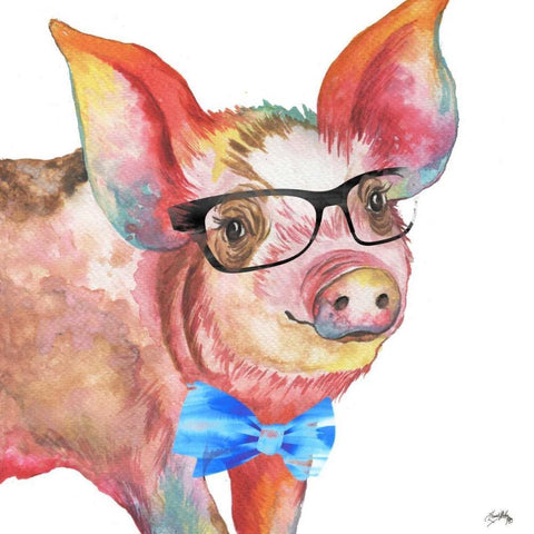 Nerdy Pig White Modern Wood Framed Art Print by Medley, Elizabeth