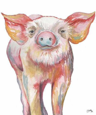 Pig III White Modern Wood Framed Art Print with Double Matting by Medley, Elizabeth