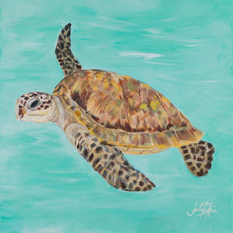 Sea Turtle II White Modern Wood Framed Art Print by DeRice, Julie