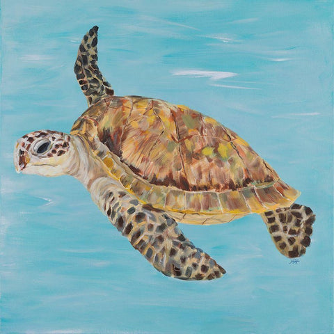 Turtle in the Blue Sea II White Modern Wood Framed Art Print by DeRice, Julie