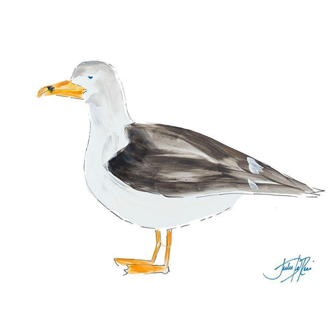 Seagull on White Gold Ornate Wood Framed Art Print with Double Matting by DeRice, Julie