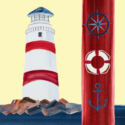 Lighthouse On The Sea Black Modern Wood Framed Art Print with Double Matting by DeRice, Julie