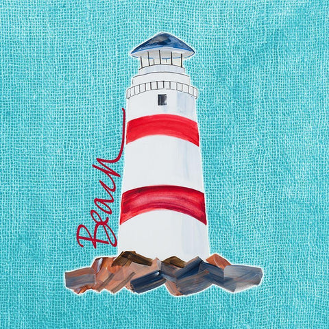 Beach Lighthouse White Modern Wood Framed Art Print with Double Matting by DeRice, Julie