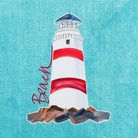 Beach Lighthouse Gold Ornate Wood Framed Art Print with Double Matting by DeRice, Julie