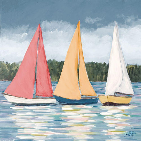 Soft Pastel Sails Black Modern Wood Framed Art Print by DeRice, Julie