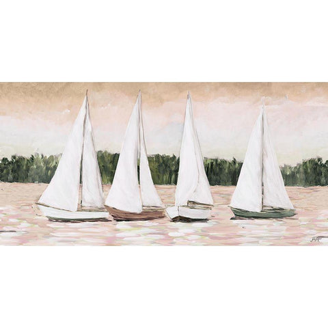 Great Sails At Sunset White Modern Wood Framed Art Print by DeRice, Julie