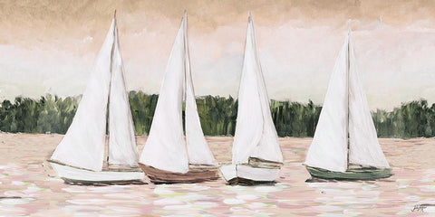 Great Sails At Sunset White Modern Wood Framed Art Print with Double Matting by DeRice, Julie