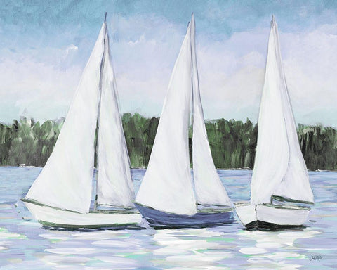 White Sails White Modern Wood Framed Art Print with Double Matting by DeRice, Julie
