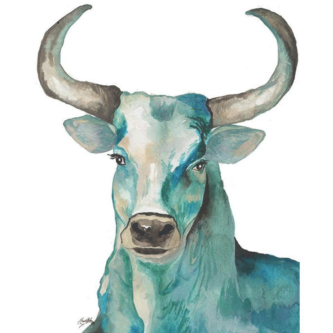 Teal Steer Black Modern Wood Framed Art Print with Double Matting by Medley, Elizabeth