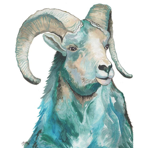 Teal Ram Black Modern Wood Framed Art Print by Medley, Elizabeth