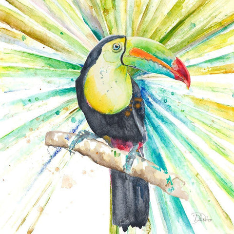 Bright Tropical Toucan White Modern Wood Framed Art Print with Double Matting by Pinto, Patricia