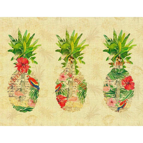 Triple Tropical Pineapple Collage White Modern Wood Framed Art Print by DeRice, Julie