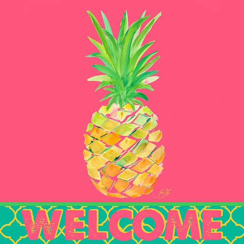 Punchy Pineapple Welcome Black Ornate Wood Framed Art Print with Double Matting by DeRice, Julie