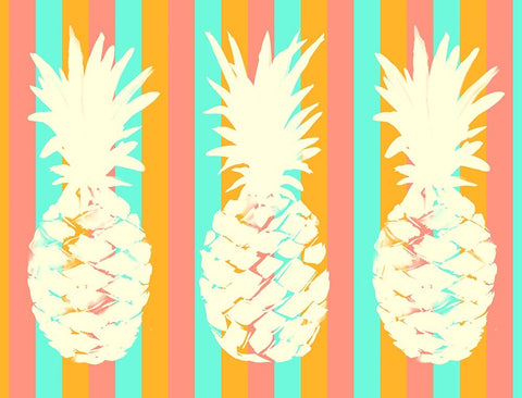 Striped Pineapple Trio White Modern Wood Framed Art Print with Double Matting by DeRice, Julie