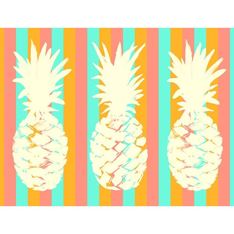Striped Pineapple Trio White Modern Wood Framed Art Print by DeRice, Julie