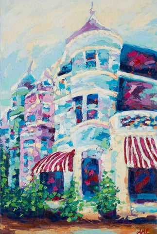 Small Town Corner Black Ornate Wood Framed Art Print with Double Matting by Coolick, Ann Marie