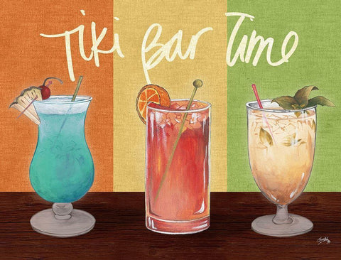 Tiki Bar Time White Modern Wood Framed Art Print with Double Matting by Medley, Elizabeth