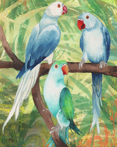 Tropical Birds I White Modern Wood Framed Art Print with Double Matting by Medley, Elizabeth