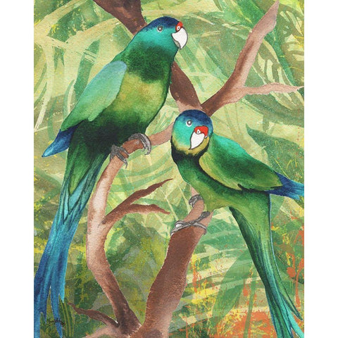 Tropical Birds II Black Modern Wood Framed Art Print with Double Matting by Medley, Elizabeth