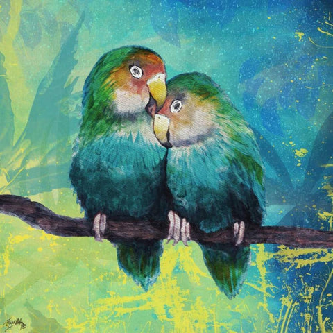 Tropical Birds In Love I Black Modern Wood Framed Art Print with Double Matting by Medley, Elizabeth