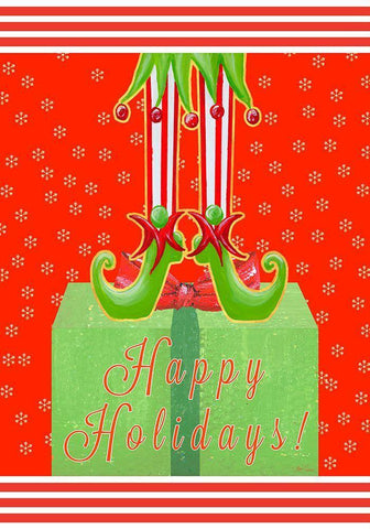 Happy Holidays Elf White Modern Wood Framed Art Print with Double Matting by Ritter, Gina