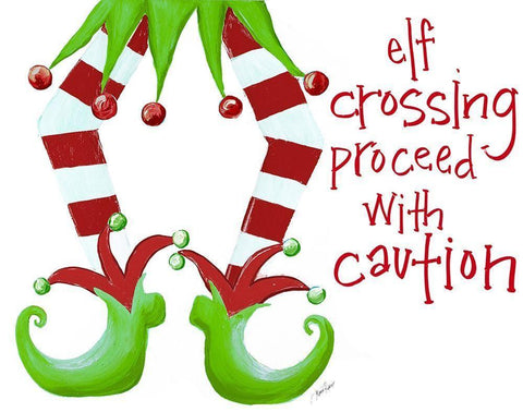 Elf Crossing Proceed With Caution Black Ornate Wood Framed Art Print with Double Matting by Ritter, Gina