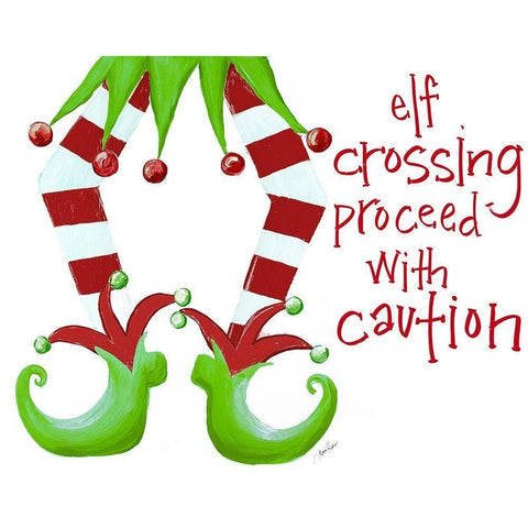 Elf Crossing Proceed With Caution Black Modern Wood Framed Art Print by Ritter, Gina