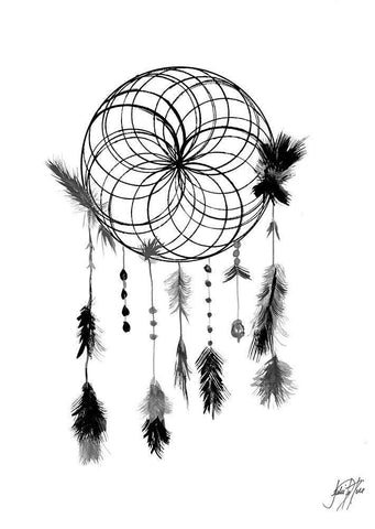 Dark Midnight Dream Catcher II Black Ornate Wood Framed Art Print with Double Matting by DeRice, Julie