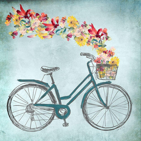 Floral Day Bike II White Modern Wood Framed Art Print with Double Matting by Loreth, Lanie