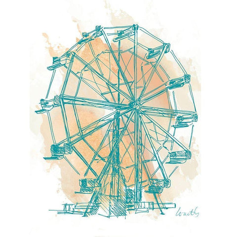 Teal Ferris Wheel I White Modern Wood Framed Art Print by Loreth, Lanie