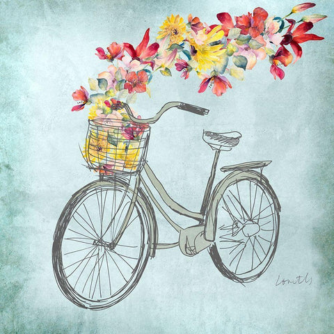 Floral Day Bike I Black Modern Wood Framed Art Print with Double Matting by Loreth, Lanie