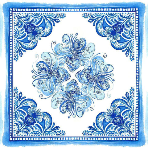 Artisan Tile Blue I White Modern Wood Framed Art Print by Diannart