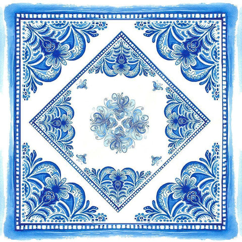 Artisan Tile Blue II White Modern Wood Framed Art Print by Diannart