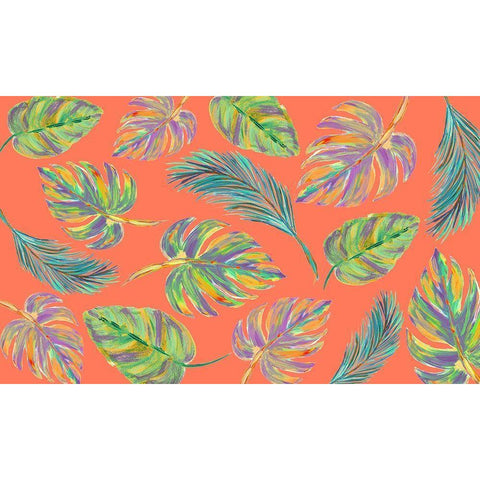 Colorful Leaves Scatter Pattern Black Modern Wood Framed Art Print by DeRice, Julie