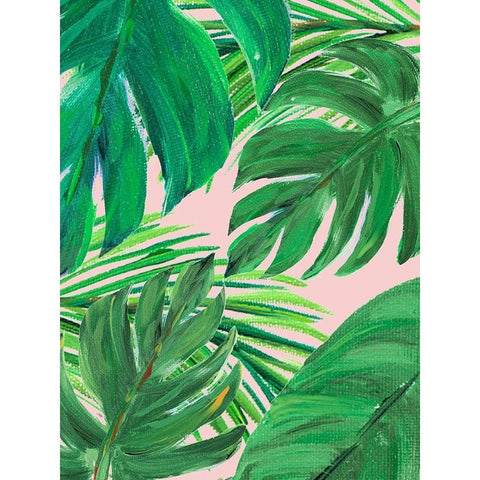 Green Palms on Blush I Black Modern Wood Framed Art Print with Double Matting by DeRice, Julie