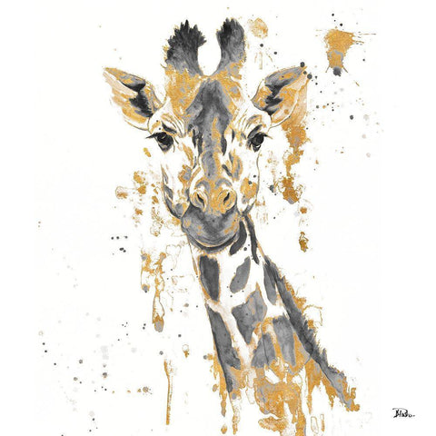 Gold Water Giraffe White Modern Wood Framed Art Print by Pinto, Patricia