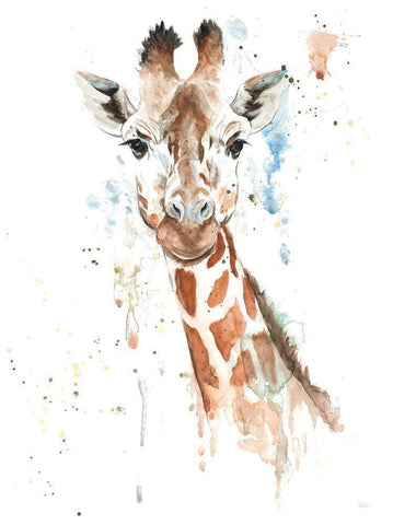 Water Giraffe White Modern Wood Framed Art Print with Double Matting by Pinto, Patricia