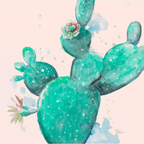 Cactus in Bloom on blush Gold Ornate Wood Framed Art Print with Double Matting by Pinto, Patricia