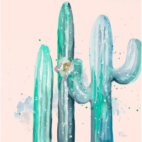 Desert Cactus on Blush Gold Ornate Wood Framed Art Print with Double Matting by Pinto, Patricia