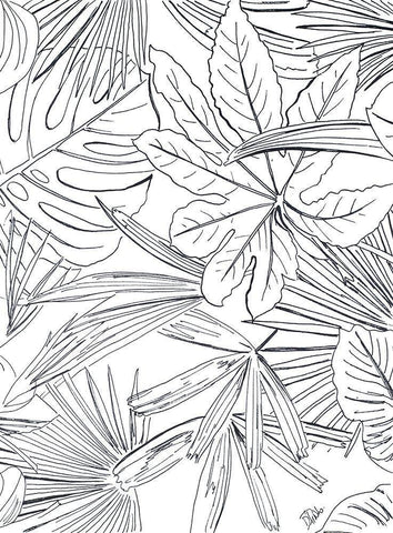 Tropical Leaves Black Ornate Wood Framed Art Print with Double Matting by Pinto, Patricia