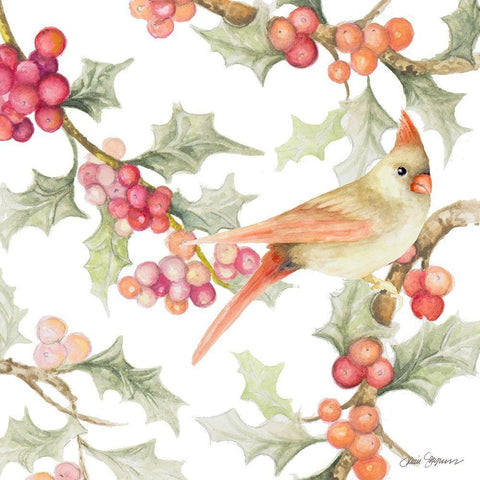 Winter Cardinal I Black Ornate Wood Framed Art Print with Double Matting by Gaynor, Janice