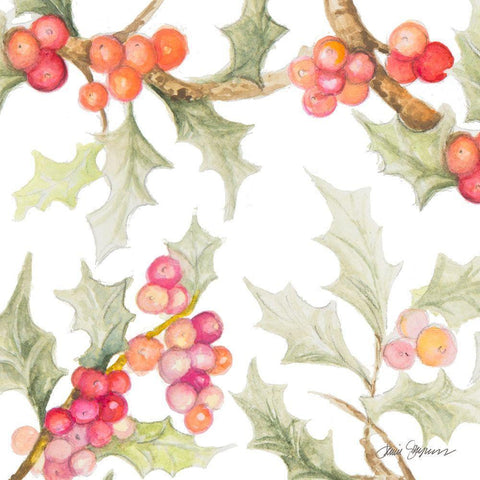 Watercolor Holly II Gold Ornate Wood Framed Art Print with Double Matting by Gaynor, Janice