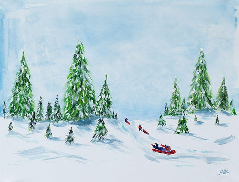 Winter Fun II White Modern Wood Framed Art Print with Double Matting by DeRice, Julie