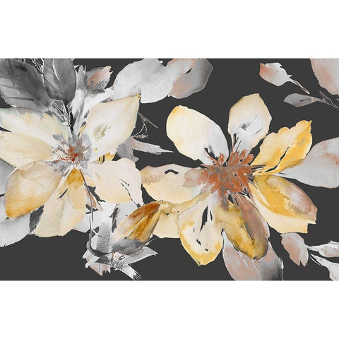 Yellow Clematis on Grey Gold Ornate Wood Framed Art Print with Double Matting by Loreth, Lanie